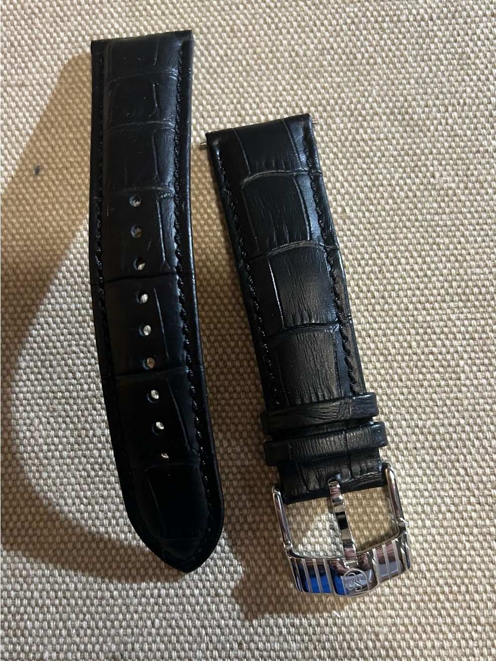 S Coifman 22mm Wide Alligator Textured Black Leather Band